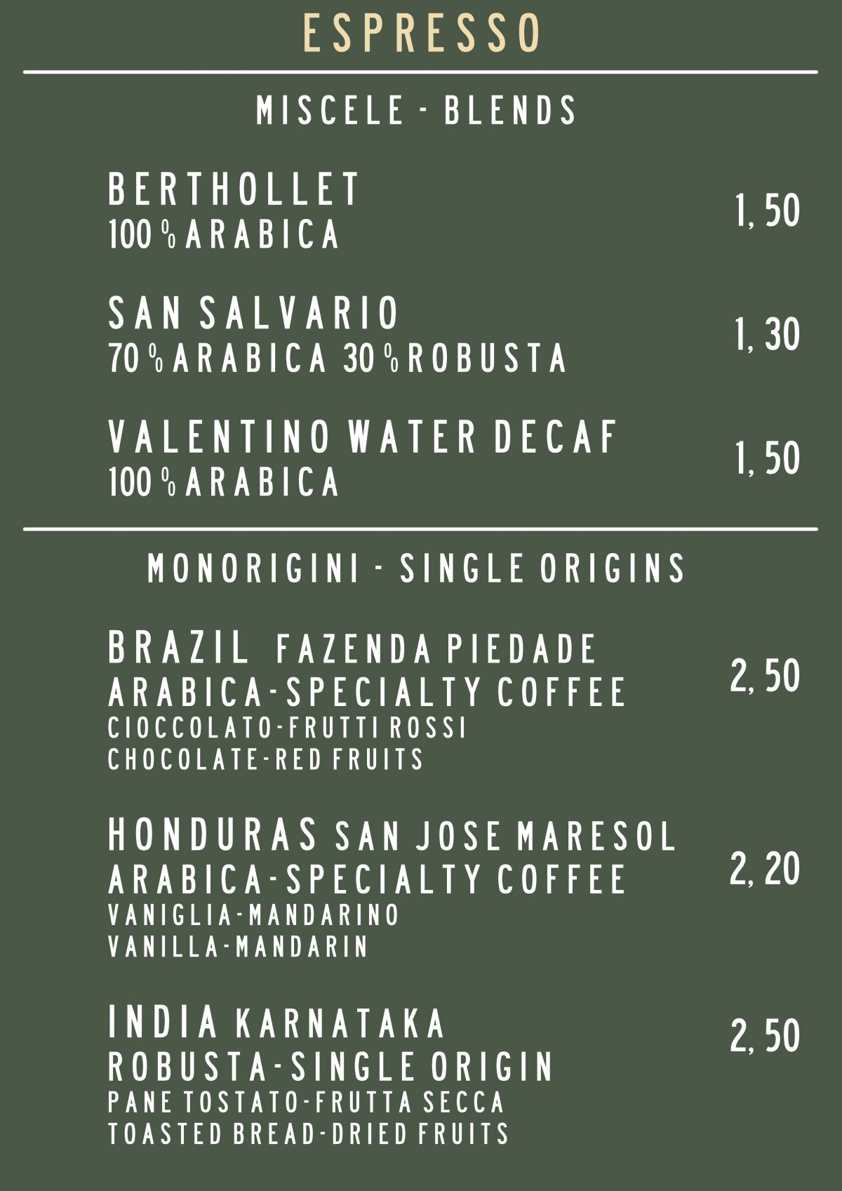 Orso Menu MENU ESPRESSO - Orso Laboratorio Caffè